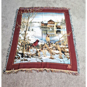 Winter Scene Cardinals Water Wheel House Throw Blanket 50x56 Tapestry Sam Timm